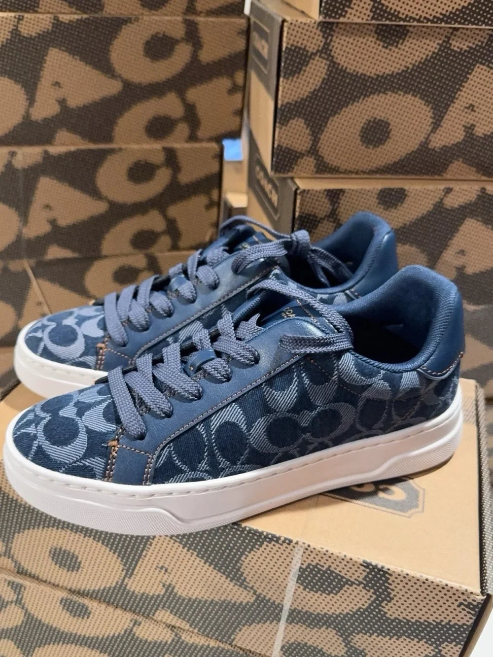NEW Coach High Line Sneaker Signature Denim Deep Blue Multi CBO10 - Picture 3 of 6